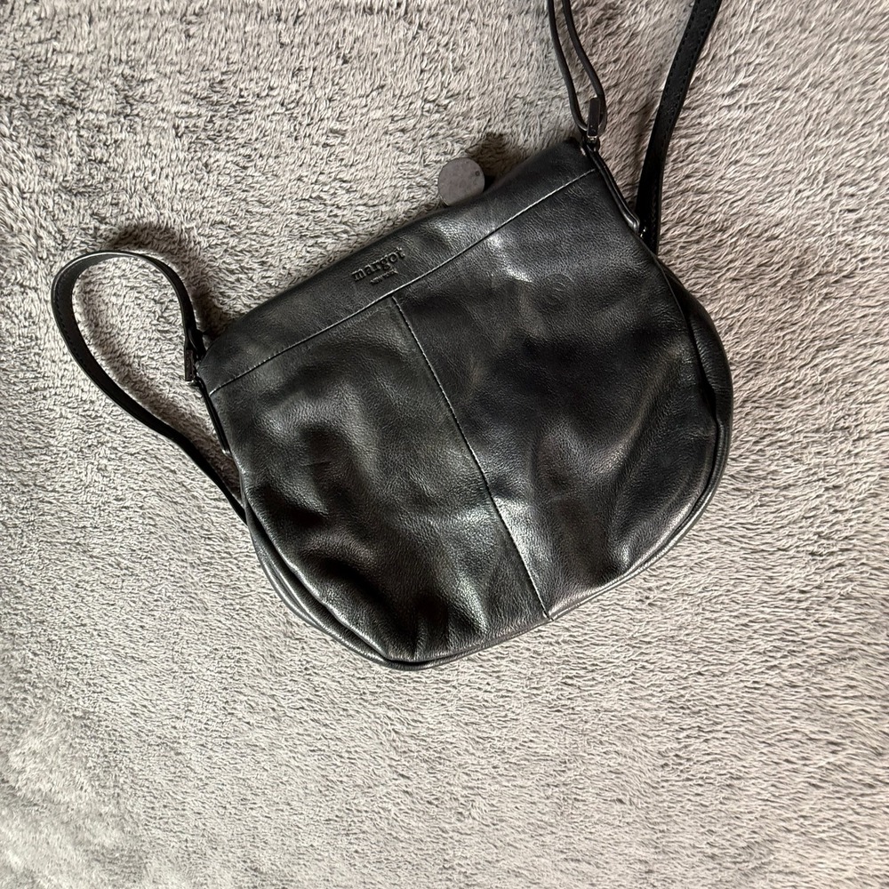 Margot Anthropologie Black Leather Crossbody Foldover Purse Bag Adjustable - Picture 2 of 10